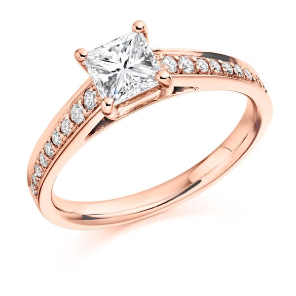 Princess Cut Solitaire 0.75ct Diamond Engagement Ring with Diamond Set Shoulders - Image 3