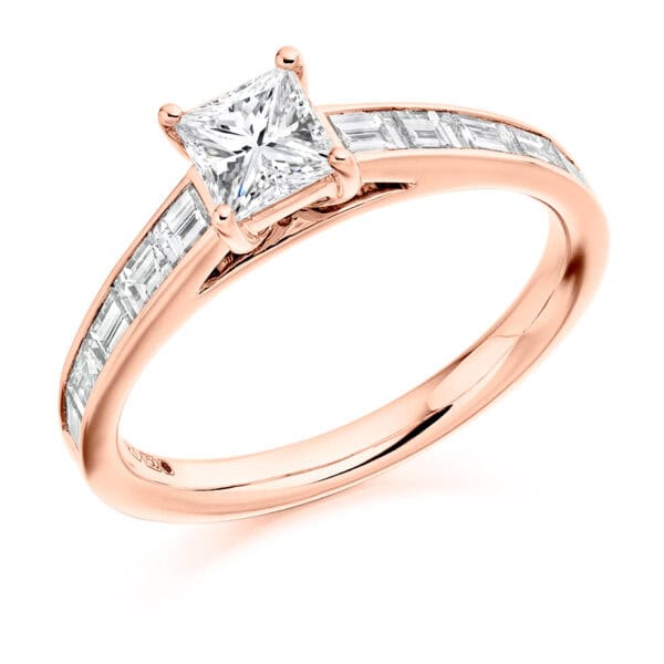 Princess Cut Solitaire 0.5ct Diamond Engagement Ring with Diamond Set Shoulders - Image 3