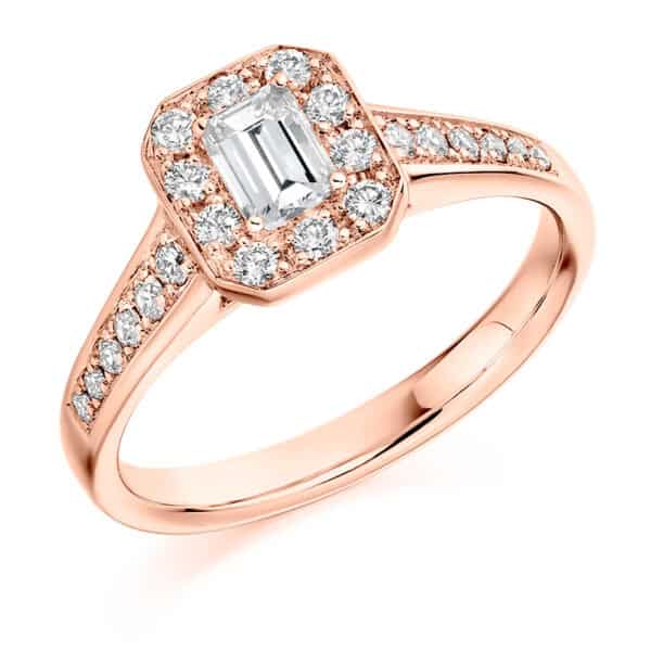 Emerald Cut Halo 0.33ct Diamond Engagement Ring with Diamond Set Shoulders - Image 3