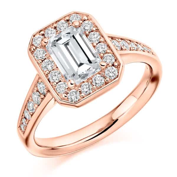 Emerald Cut Halo 1ct Diamond Engagement Ring with Diamond Set Shoulders - Image 3