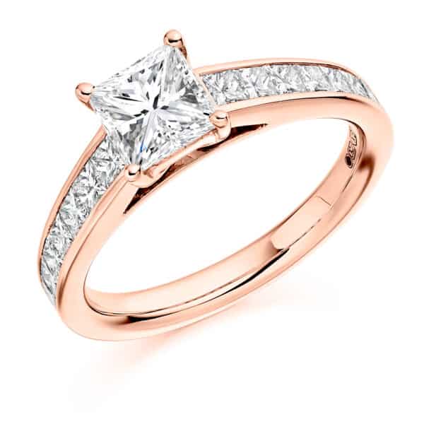 Princess Cut Solitaire 1ct Diamond Engagement Ring with Diamond Set Shoulders - Image 3