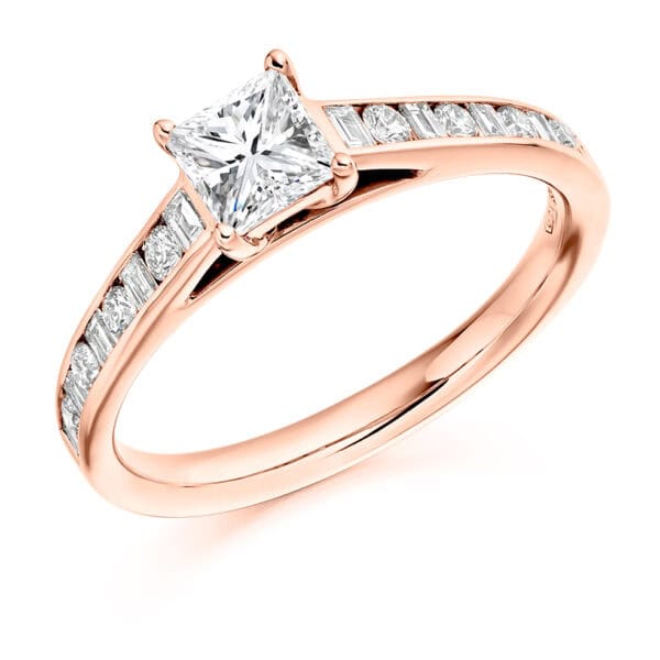 Princess Cut Solitaire 0.5ct Diamond Engagement Ring with Diamond Set Shoulders - Image 3