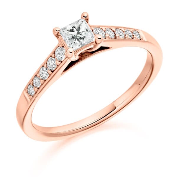 Princess Cut Solitaire 0.33ct Diamond Engagement Ring with Diamond Set Shoulders - Image 3