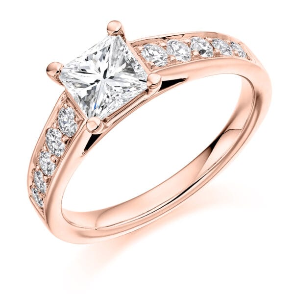 Princess Cut Solitaire 1ct Diamond Engagement Ring with Diamond Set Shoulders - Image 3