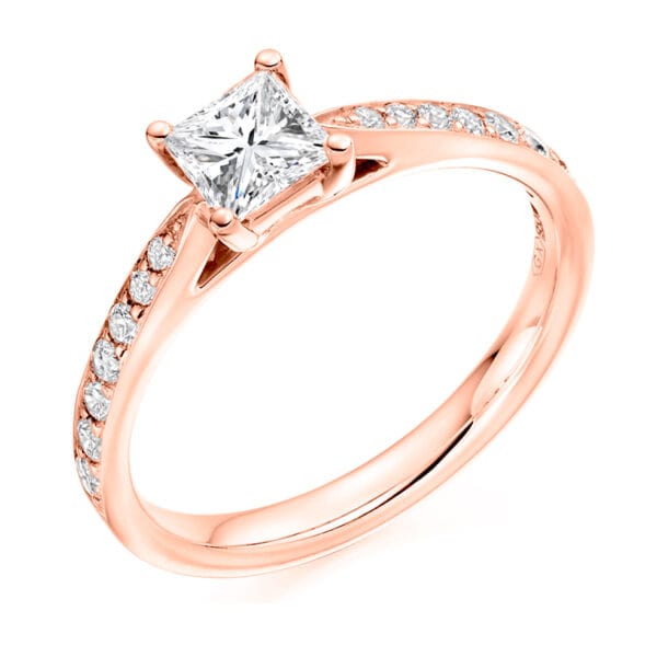 Princess Cut Solitaire 0.33ct Diamond Engagement Ring with Diamond Set Shoulders - Image 3