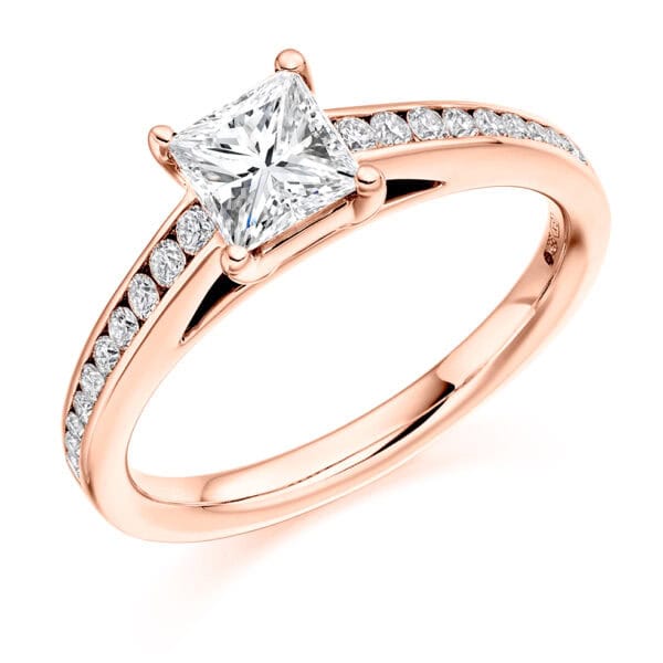 Princess Cut Solitaire 0.5ct Diamond Engagement Ring with Diamond Set Shoulders - Image 3