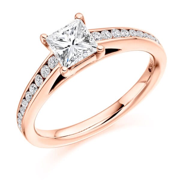 Princess Cut Solitaire 0.75ct Diamond Engagement Ring with Diamond Set Shoulders - Image 3