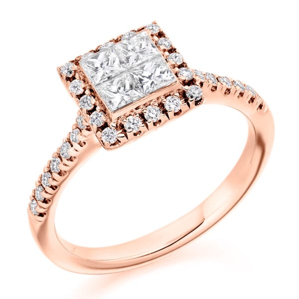 Princess Cut Halo 0.6ct Diamond Engagement Ring with Diamond Set Shoulders - Image 3