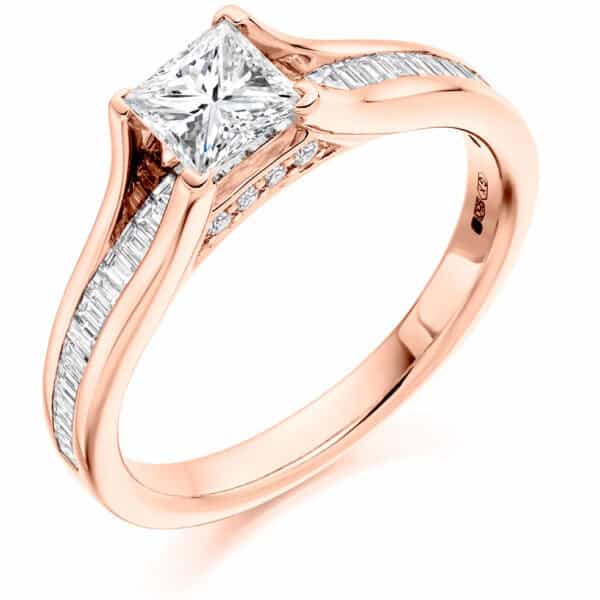 Princess Cut Solitaire 0.5ct Diamond Engagement Ring with Diamond Set Shoulders - Image 3