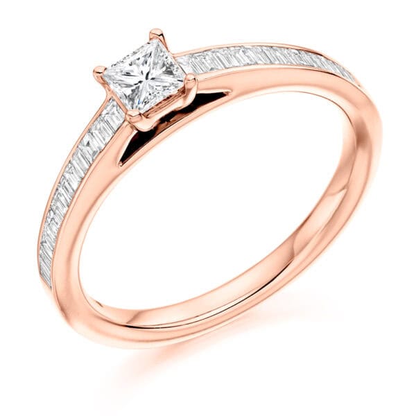 Princess Cut Solitaire 0.33ct Diamond Engagement Ring with Diamond Set Shoulders - Image 3
