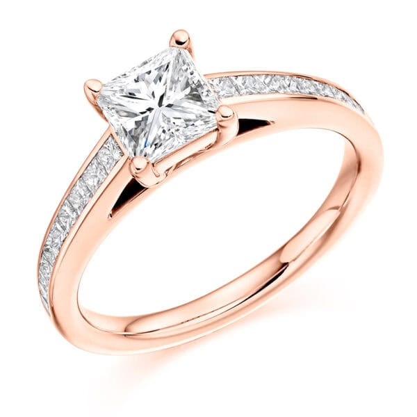 Princess Cut Solitaire 1ct Diamond Engagement Ring with Diamond Set Shoulders - Image 3