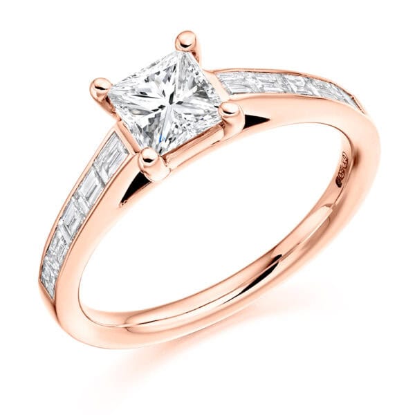 Princess Cut Solitaire 0.5ct Diamond Engagement Ring with Diamond Set Shoulders - Image 3