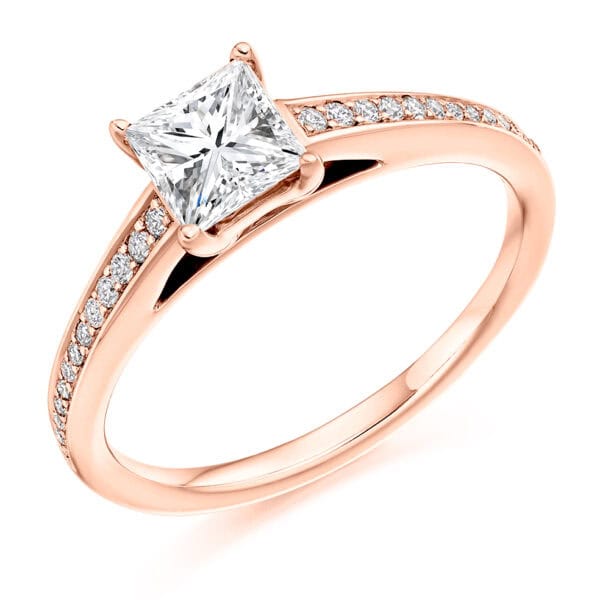 Princess Cut Solitaire 0.5ct Diamond Engagement Ring with Diamond Set Shoulders - Image 3