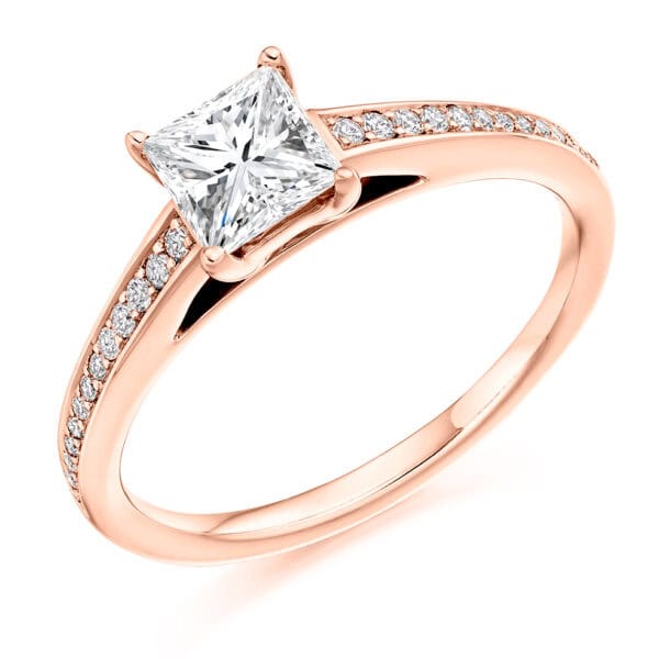 Princess Cut Solitaire 0.75ct Diamond Engagement Ring with Diamond Set Shoulders - Image 3