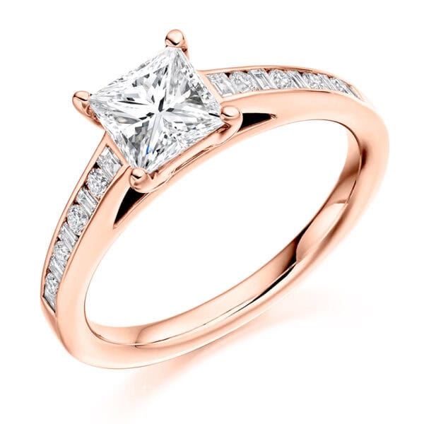 Princess Cut Solitaire 1ct Diamond Engagement Ring with Diamond Set Shoulders - Image 3