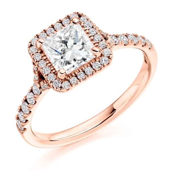 Princess Cut Halo 0.75ct Diamond Engagement Ring with Diamond Set Shoulders - Image 3
