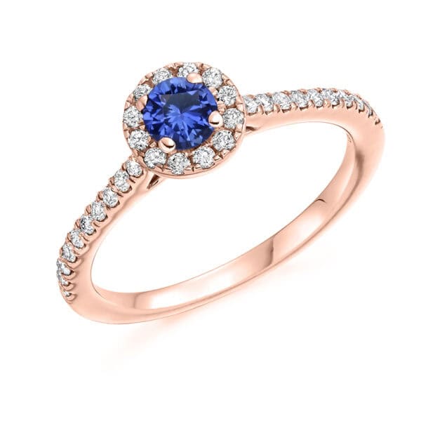Blue Sapphire Round Brilliant Cluster 0.4ct Engagement Ring with Diamond Set Shoulders - Image 3