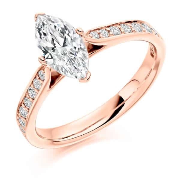 Marquise Cut Solitaire 0.75ct Diamond Engagement Ring with Diamond Set Shoulders - Image 3