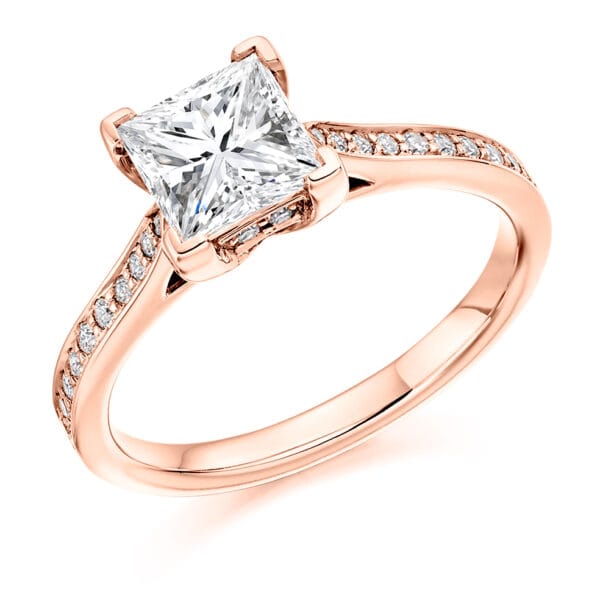 Princess Cut Solitaire 1.25ct Diamond Engagement Ring with Diamond Set Shoulders - Image 3
