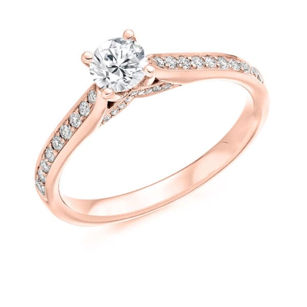 Round Brilliant Solitaire 0.4ct Diamond Engagement Ring with Diamond Set Shoulders - Image 3