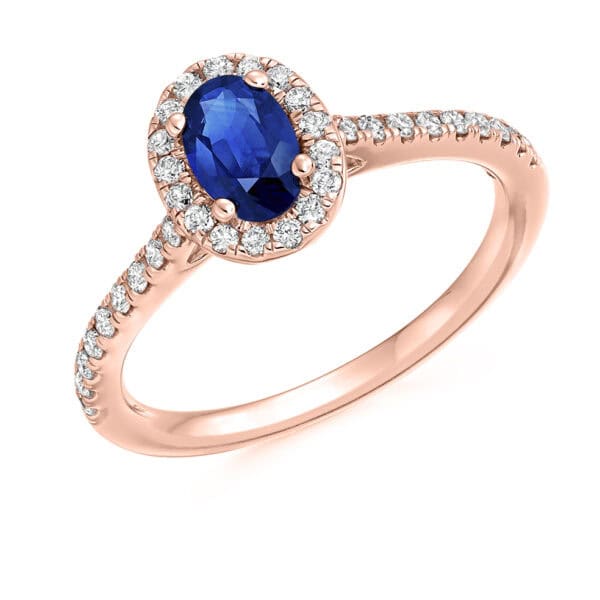 Blue Sapphire Oval Cut Cluster 0.75ct Engagement Ring with Diamond Set Shoulders - Image 3