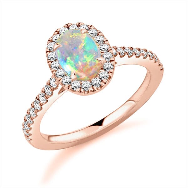 Opal Oval Cut Cluster 0.5ct Engagement Ring with Diamond Set Shoulders - Image 3