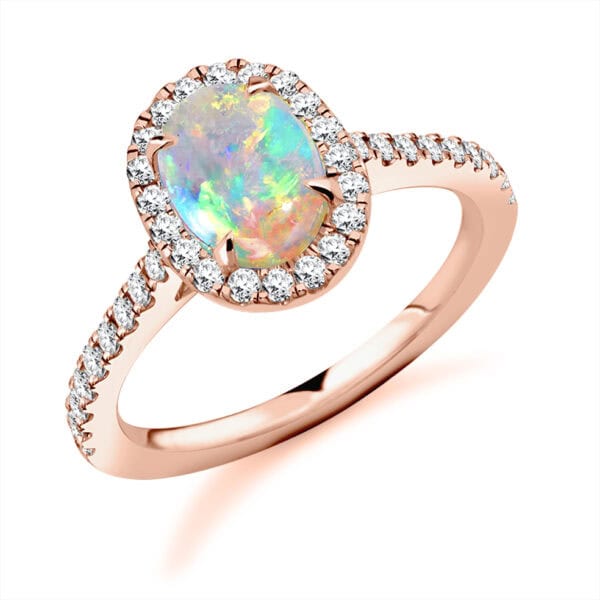 Opal Oval Cut Cluster 0.7ct Engagement Ring with Diamond Set Shoulders - Image 3