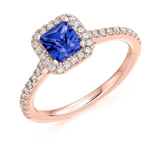 Tanzanite Princess Cut Cluster 0.75ct Engagement Ring with Diamond Set Shoulders - Image 3