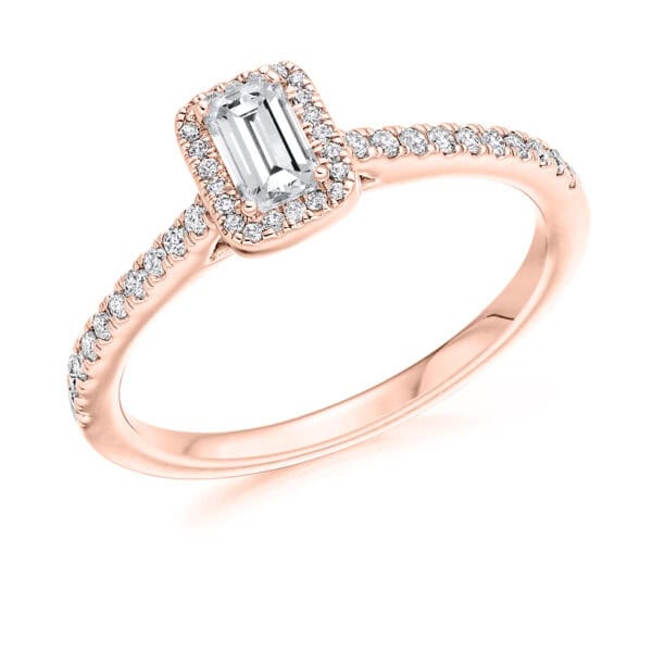 Emerald Cut Halo 0.25ct Diamond Engagement Ring with Diamond Set Shoulders - Image 3