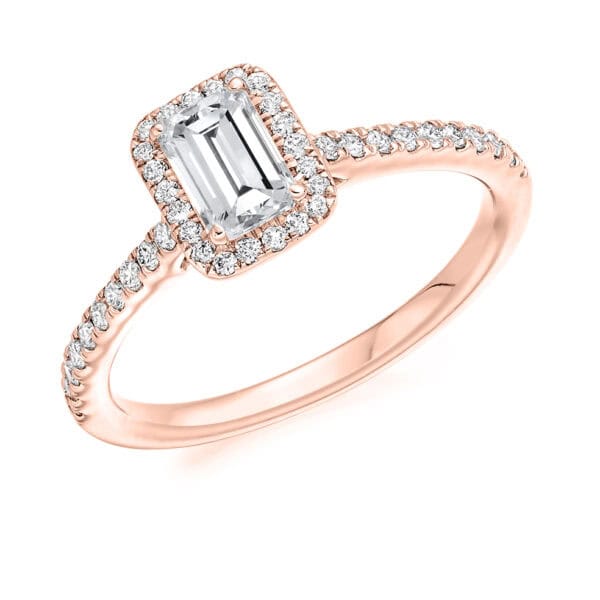 Emerald Cut Halo 0.5ct Diamond Engagement Ring with Diamond Set Shoulders - Image 3