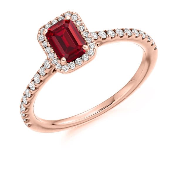 Ruby Emerald Cut Cluster 0.66ct Engagement Ring with Diamond Set Shoulders - Image 3