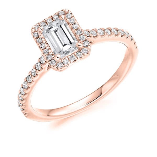 Emerald Cut Halo 0.75ct Diamond Engagement Ring with Diamond Set Shoulders - Image 3