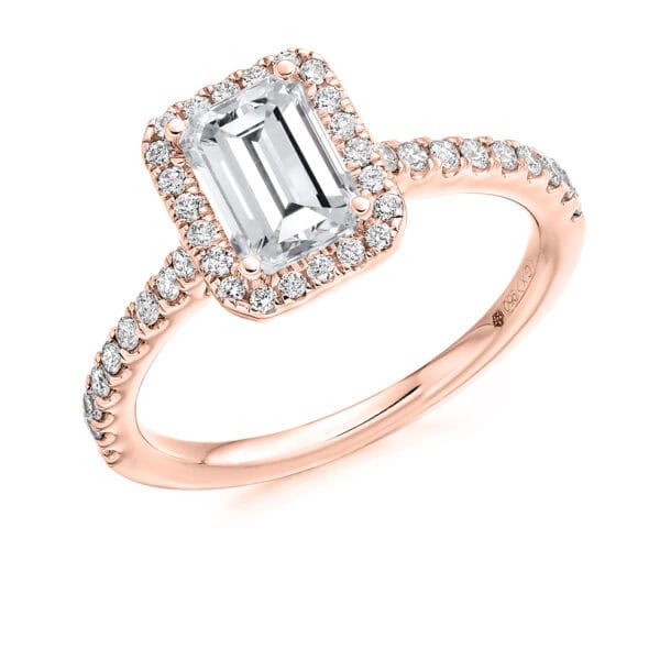 Emerald Cut Halo 1ct Diamond Engagement Ring with Diamond Set Shoulders - Image 3