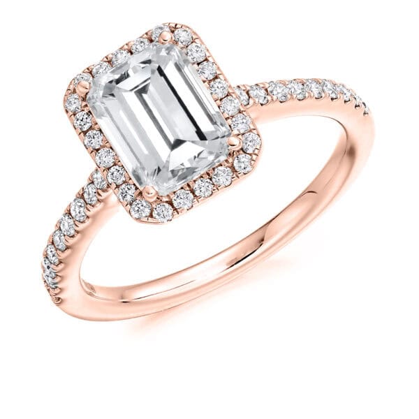 Emerald Cut Halo 1.5ct Diamond Engagement Ring with Diamond Set Shoulders - Image 3
