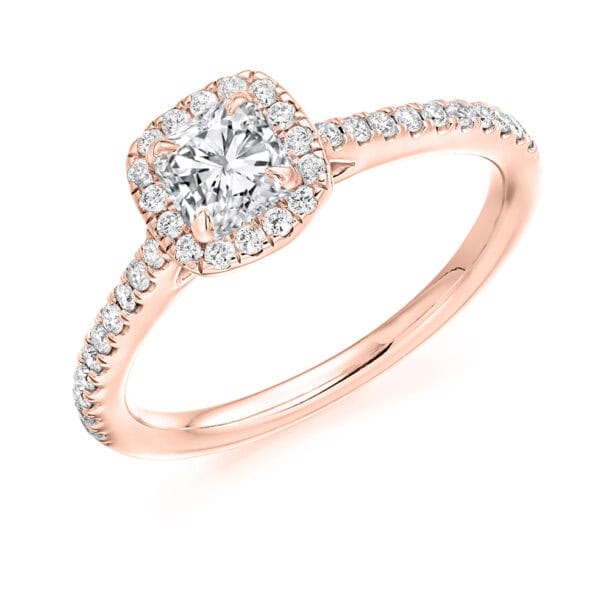 Cushion Cut Halo 0.45ct Diamond Engagement Ring with Diamond Set Shoulders - Image 3