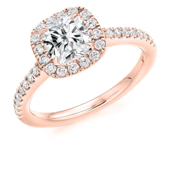Cushion Cut Halo 1ct Diamond Engagement Ring with Diamond Set Shoulders - Image 3