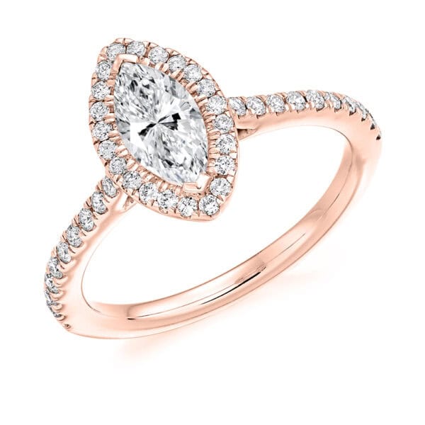 Marquise Cut Halo 0.75ct Diamond Engagement Ring with Diamond Set Shoulders - Image 3