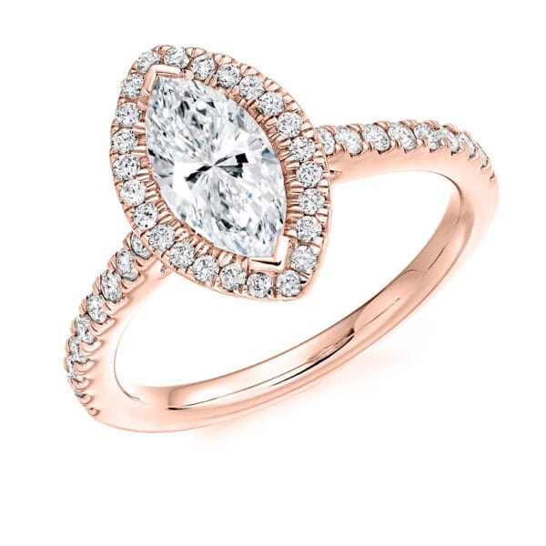 Marquise Cut Halo 1ct Diamond Engagement Ring with Diamond Set Shoulders - Image 3