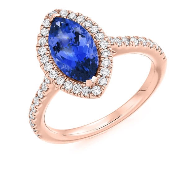 Tanzanite Marquise Cut Cluster 1.8ct Engagement Ring with Diamond Set Shoulders - Image 3