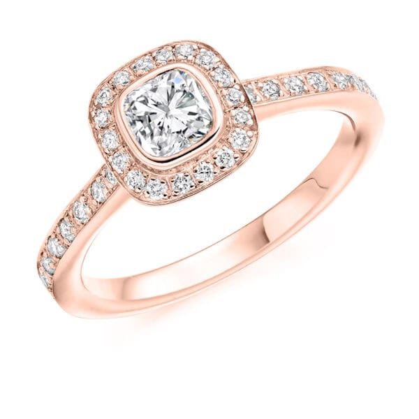 Cushion Cut Halo 0.5ct Diamond Engagement Ring with Diamond Set Shoulders - Image 3