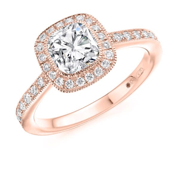 Cushion Cut Halo 1ct Diamond Engagement Ring with Diamond Set Shoulders - Image 3