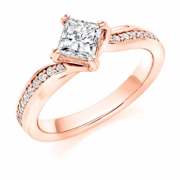 Princess Cut Solitaire 0.75ct Diamond Engagement Ring with Diamond Set Shoulders - Image 3