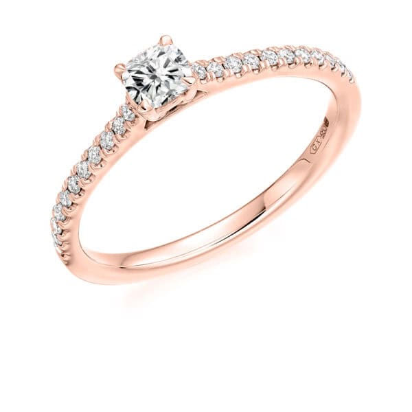 Cushion Cut Solitaire 0.25ct Diamond Engagement Ring with Diamond Set Shoulders - Image 3