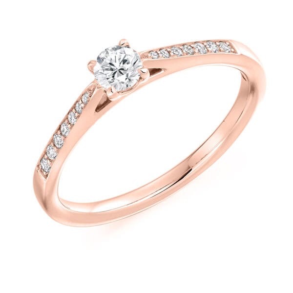 Round Brilliant Solitaire 0.2ct Diamond Engagement Ring with Diamond Set Shoulders - Image 3