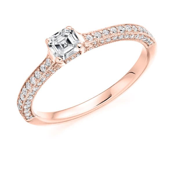 Asscher Cut Solitaire 0.33ct Diamond Engagement Ring with Diamond Set Shoulders - Image 3