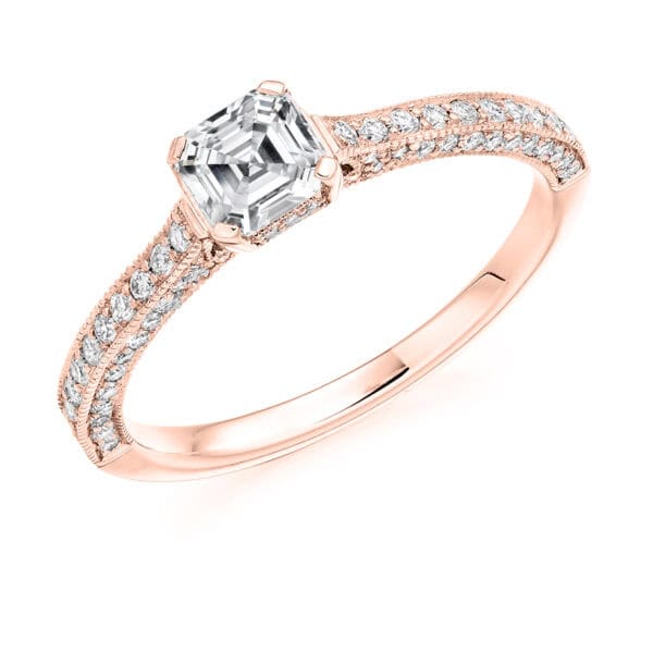 Asscher Cut Solitaire 0.5ct Diamond Engagement Ring with Diamond Set Shoulders - Image 3