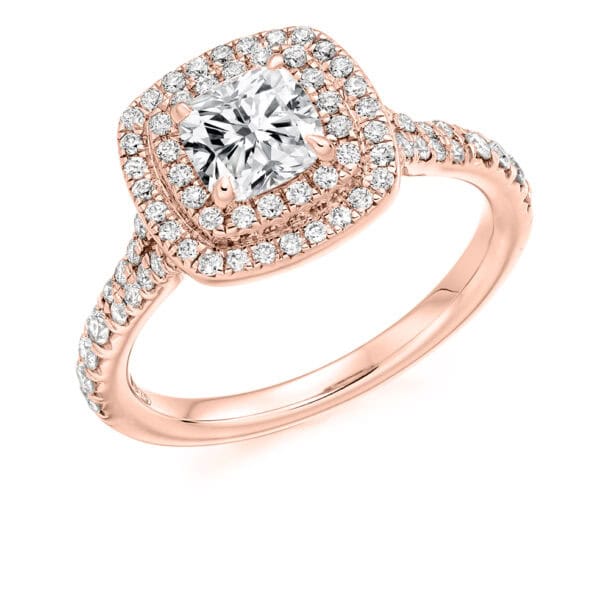 Cushion Cut Halo 1ct Diamond Engagement Ring with Diamond Set Shoulders - Image 3