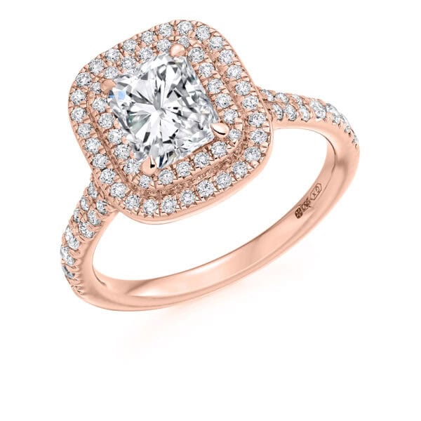 Radiant Cut Halo 1.35ct Diamond Engagement Ring with Diamond Set Shoulders - Image 3