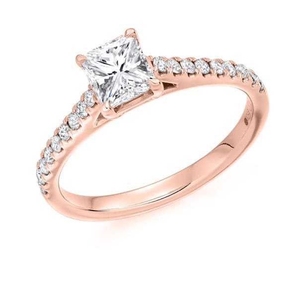 Radiant Cut Solitaire 0.7ct Diamond Engagement Ring with Diamond Set Shoulders - Image 3