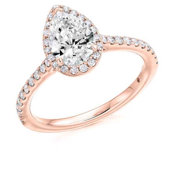 Pear Cut Halo 0.75ct Diamond Engagement Ring with Diamond Set Shoulders - Image 3